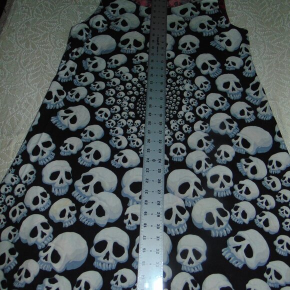 OOAK Handmade Skull Print Sheath Dress Red White Black Goth Whimsigoth Halloween - Picture 6 of 15